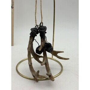 Rustic Faux Deer Antler Christmas Ornament Triple Antlers Black Bells Lodge
